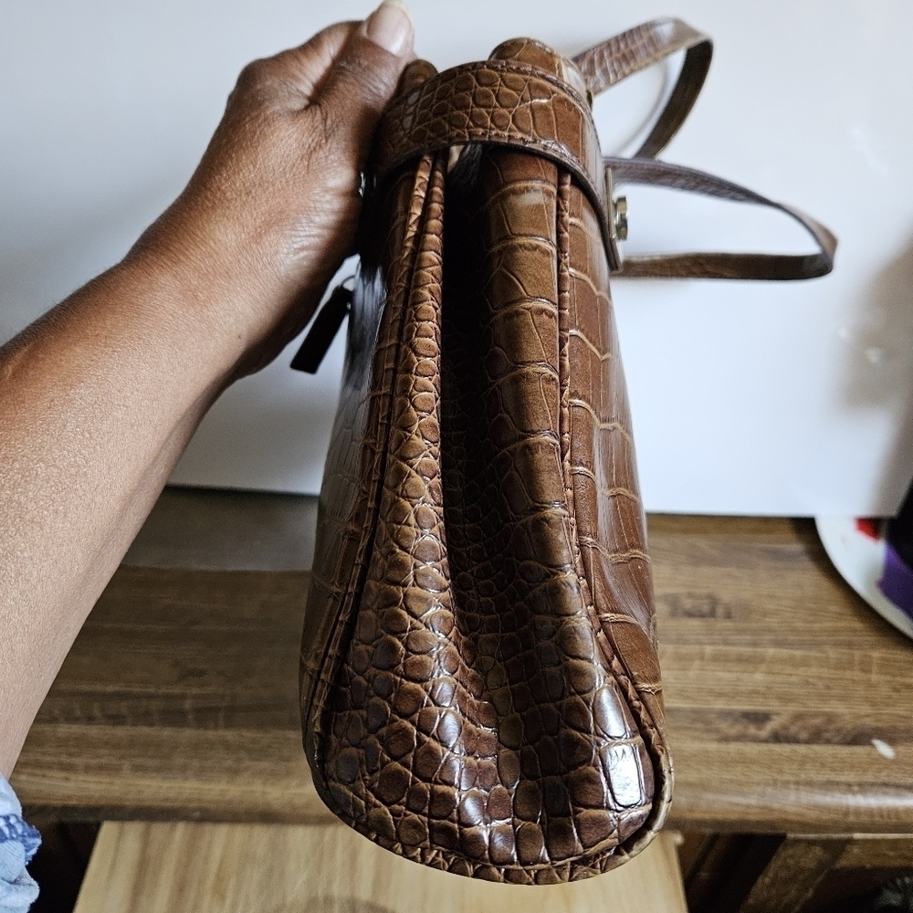 Vintage Cole Chocolate Brown Aux Crocodile Imprint Satchel Bag - Picture 9 of 16